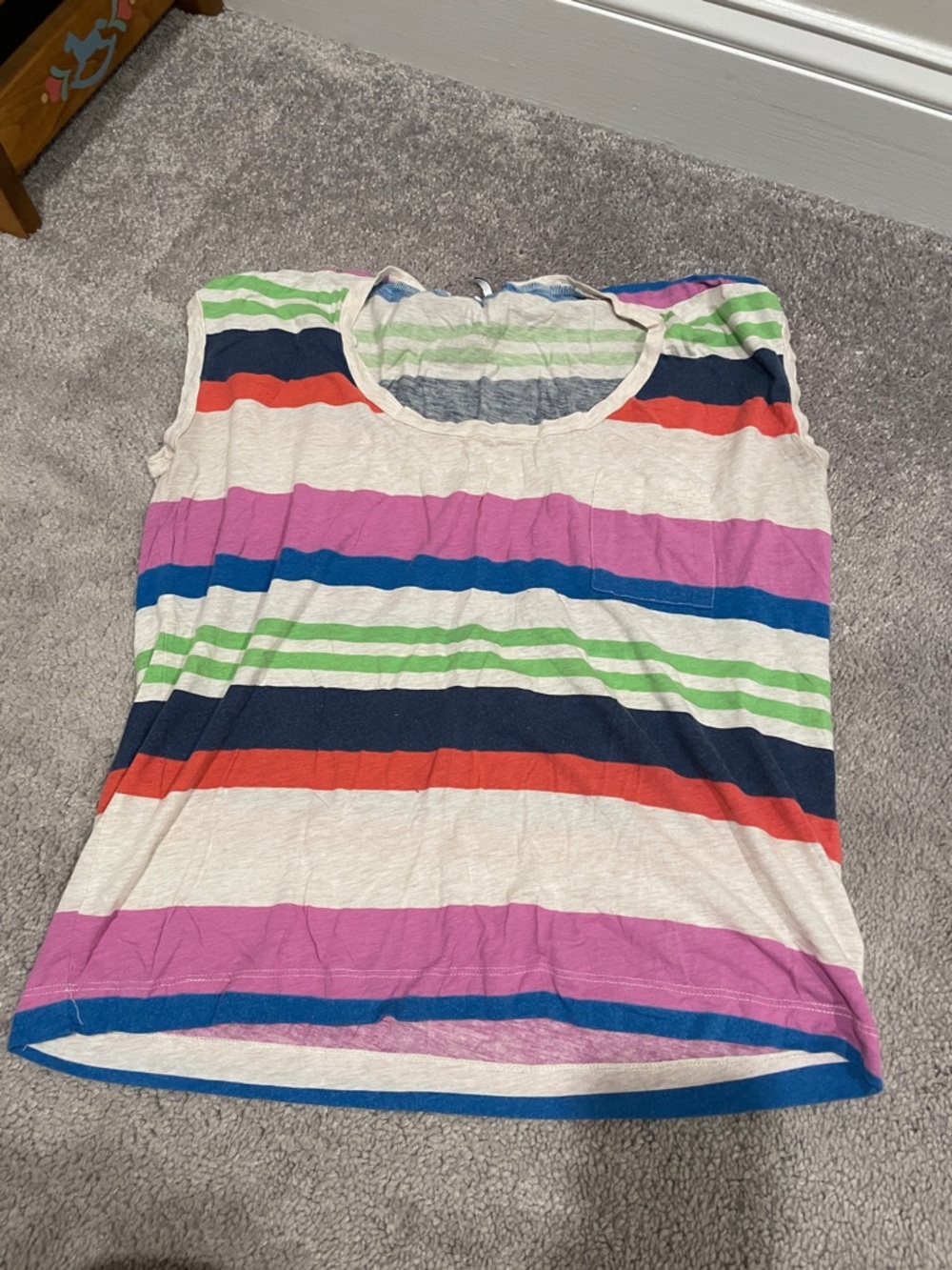 Striped Sleeveless Knit Top in Cream with Multi Color Stripes